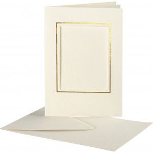 Cartes passe-partout avec enveloppes - blanc cass - rectangulaires avec bord dor - 10 jeux