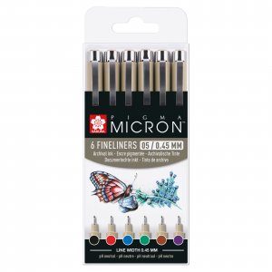 Ensemble Fineliner Pigma Micron - 6 stylos (Basic 05)