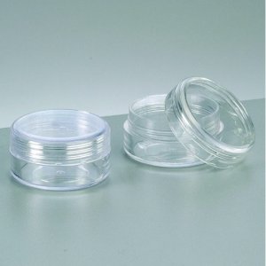 Rcipient en plastique  3,8 cm x 2,0 cm - rond transparent, bouchon  vis