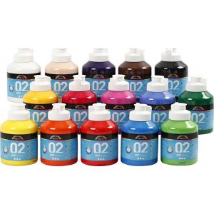 Peinture scolaire - Acrylique - couleurs mlanges - mate - 15 x 500 ml