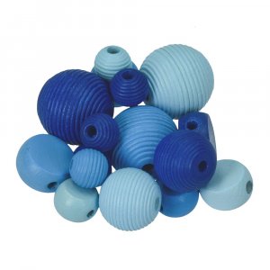 Perles en bois - mlange bleu 25 pcs. mlange de couleurs et de formes