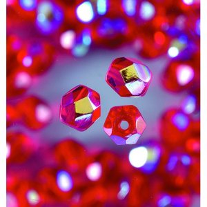 Perles de verre  facettes - rouges - rondes, chatoyantes