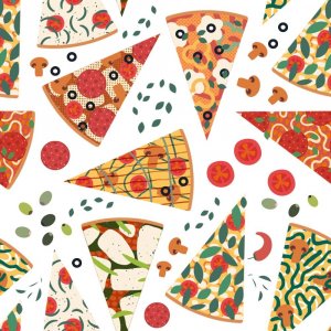 Jersey  motifs 150 cm - Pizza Blanc